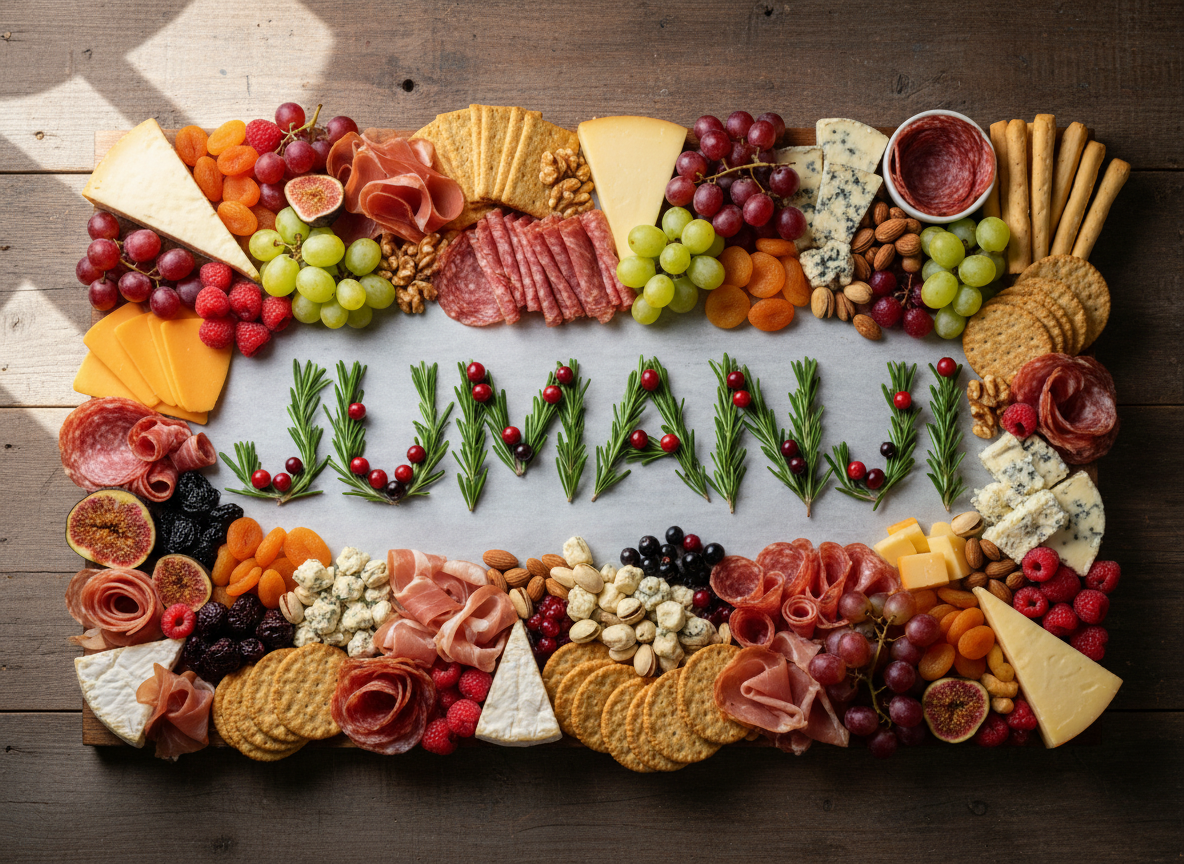 A charcuterie board spelling out Jumanji